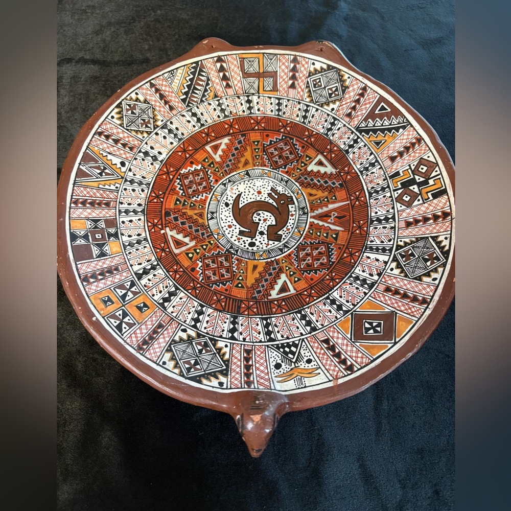 Vintage Decorative Terracotta Plate Inspired By Peruvian On Incan Folk Art - Picture 1 of 10